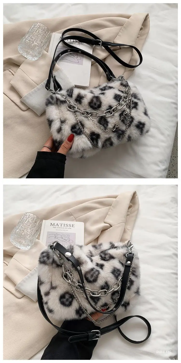 Pink Leopard Print Plush Chain Bag for Women — feature 28