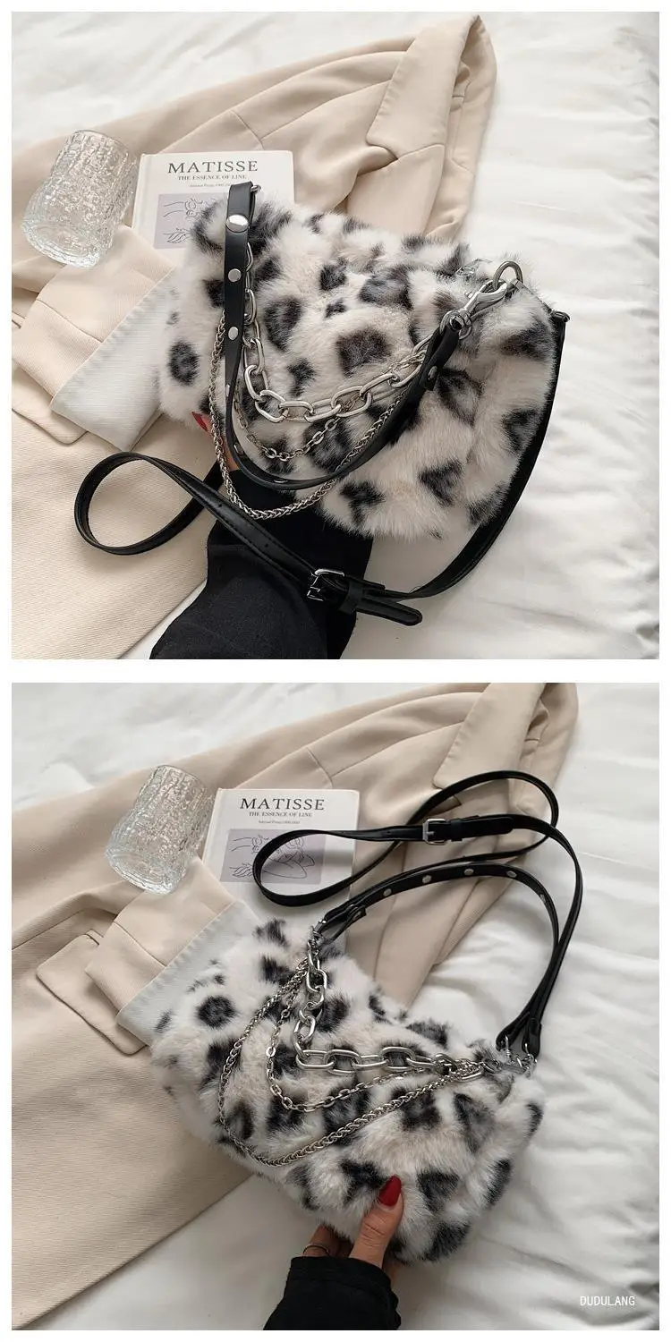 Pink Leopard Print Plush Chain Bag for Women — feature 29