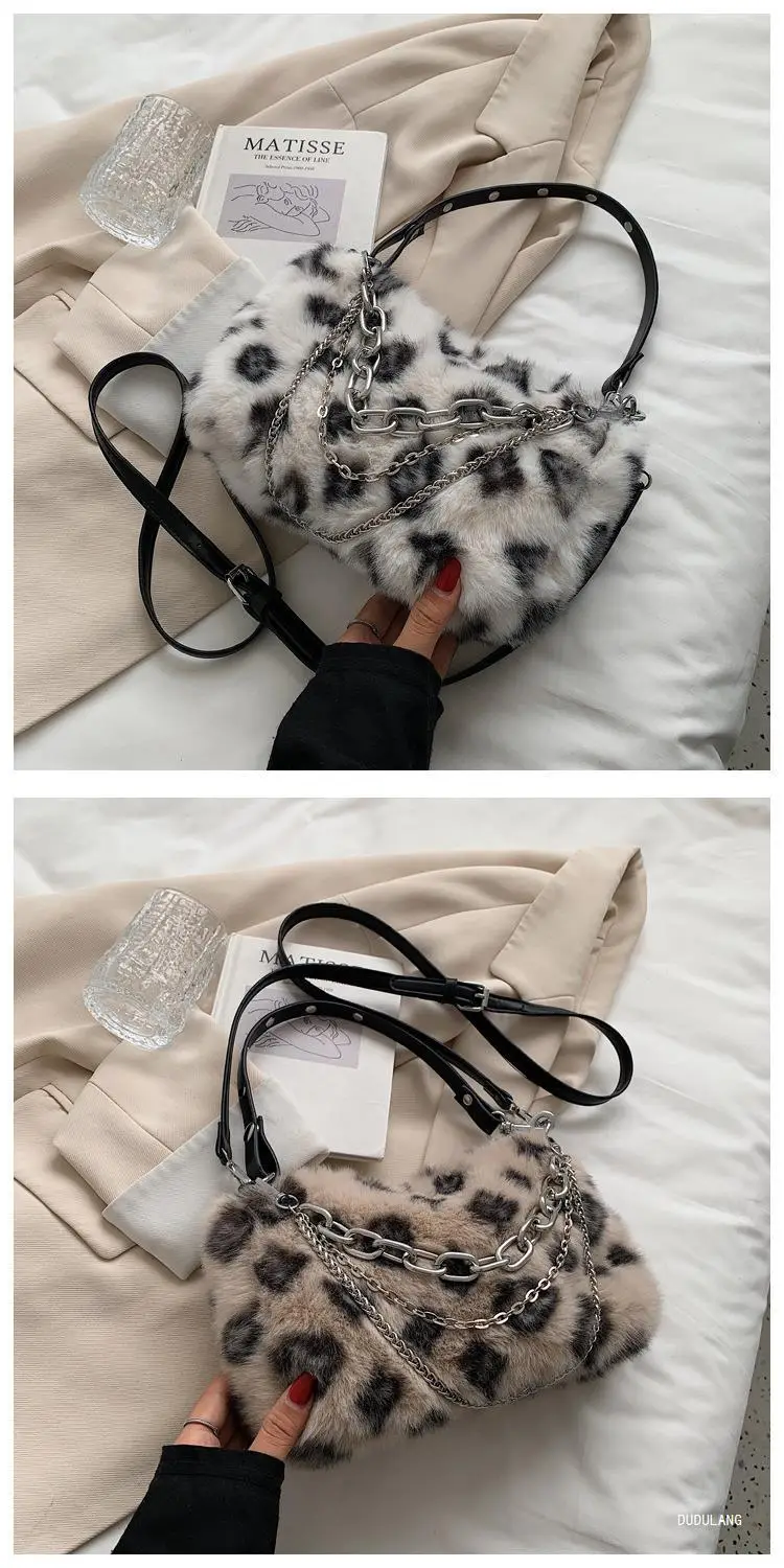 Pink Leopard Print Plush Chain Bag for Women — feature 30
