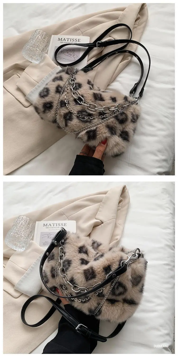 Pink Leopard Print Plush Chain Bag for Women — feature 31