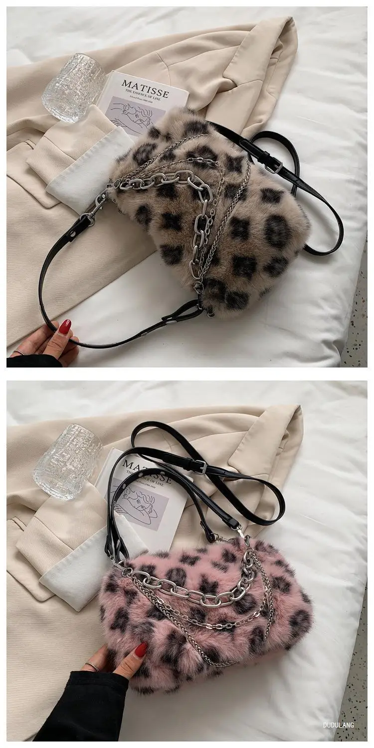Pink Leopard Print Plush Chain Bag for Women — feature 32