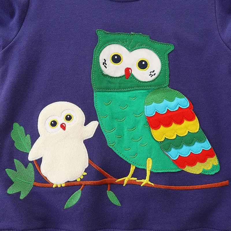 Kids Knitted Cotton Owl Sweatshirt Purple Round Neck - Image 4