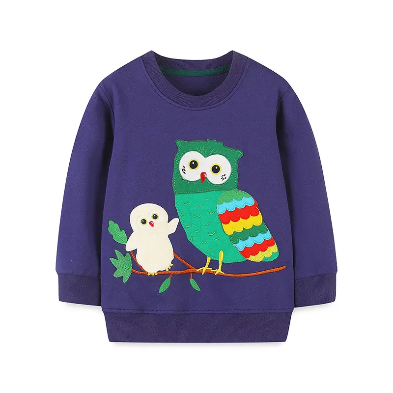 Kids Knitted Cotton Owl Sweatshirt Purple Round Neck - Image 6