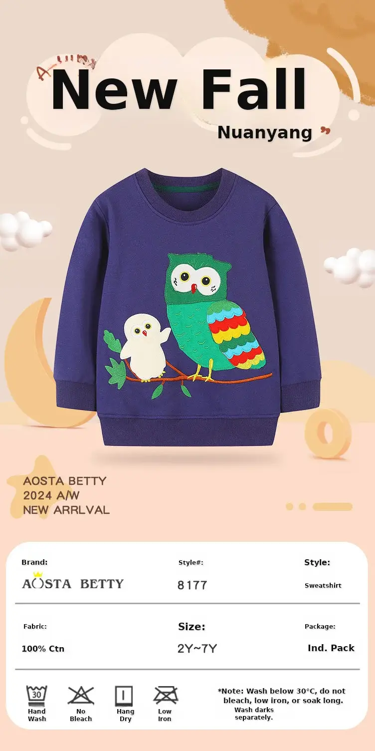 Kids Knitted Cotton Owl Sweatshirt Purple Round Neck — feature 33