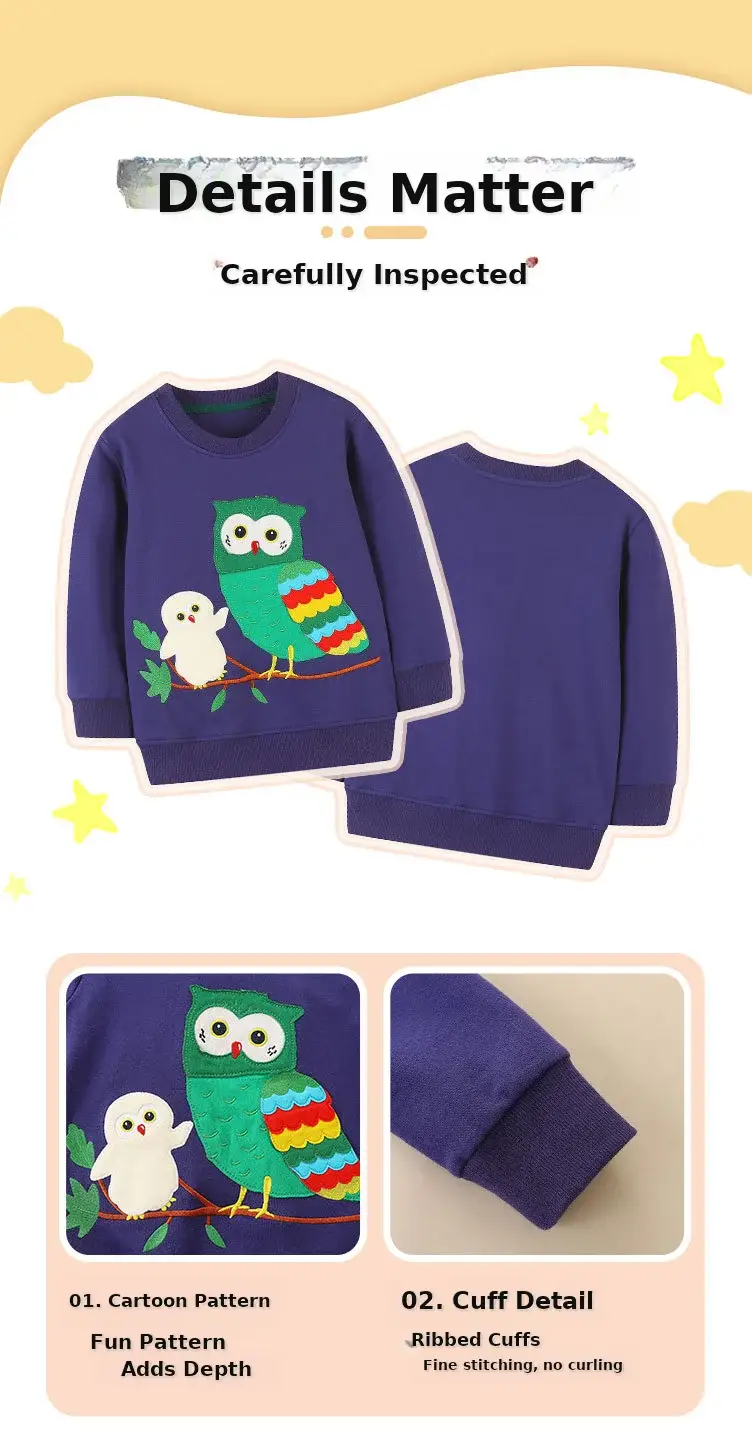 Kids Knitted Cotton Owl Sweatshirt Purple Round Neck — feature 36