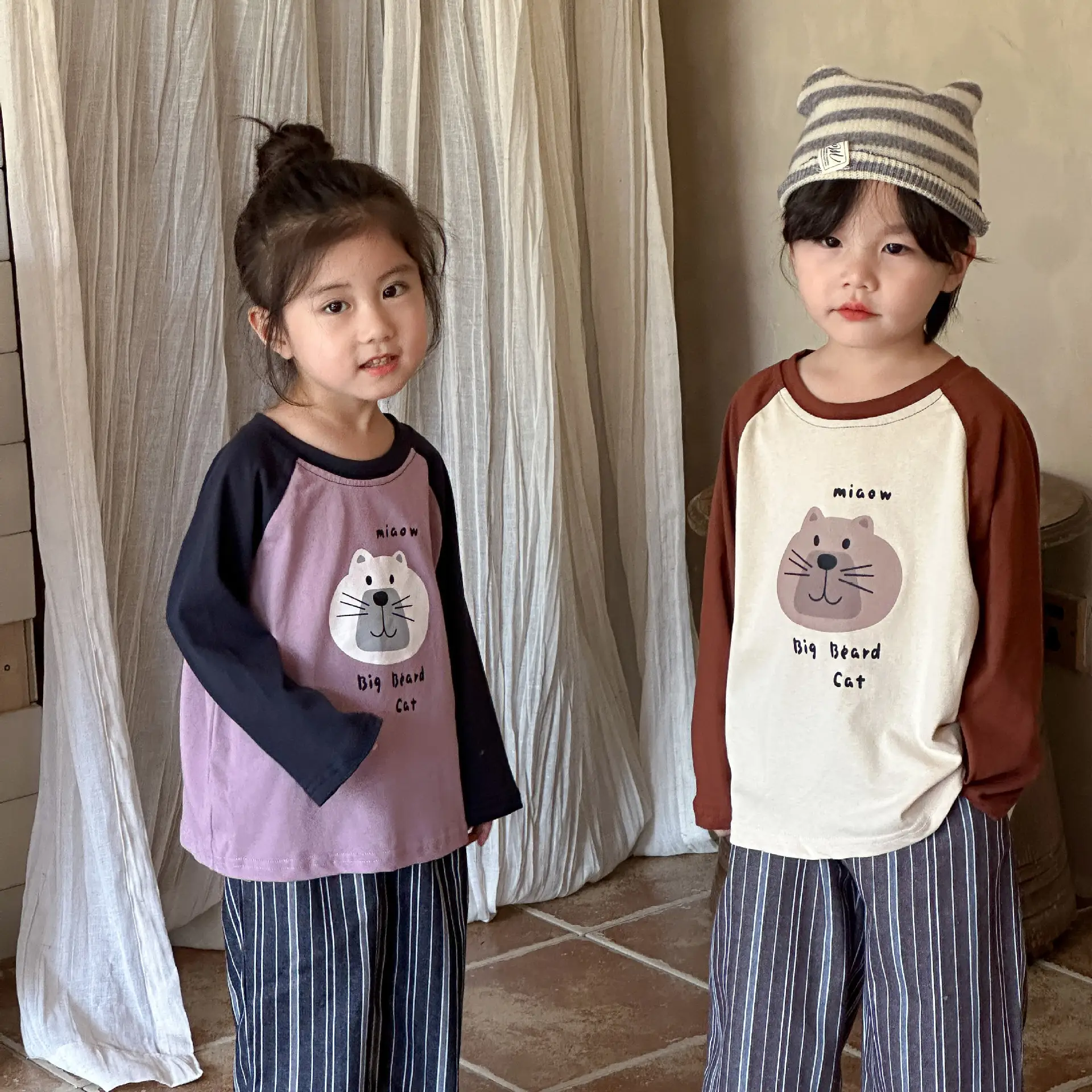 Children Long Sleeve T-Shirt Cartoon Mouse Brown Cream - Image 4