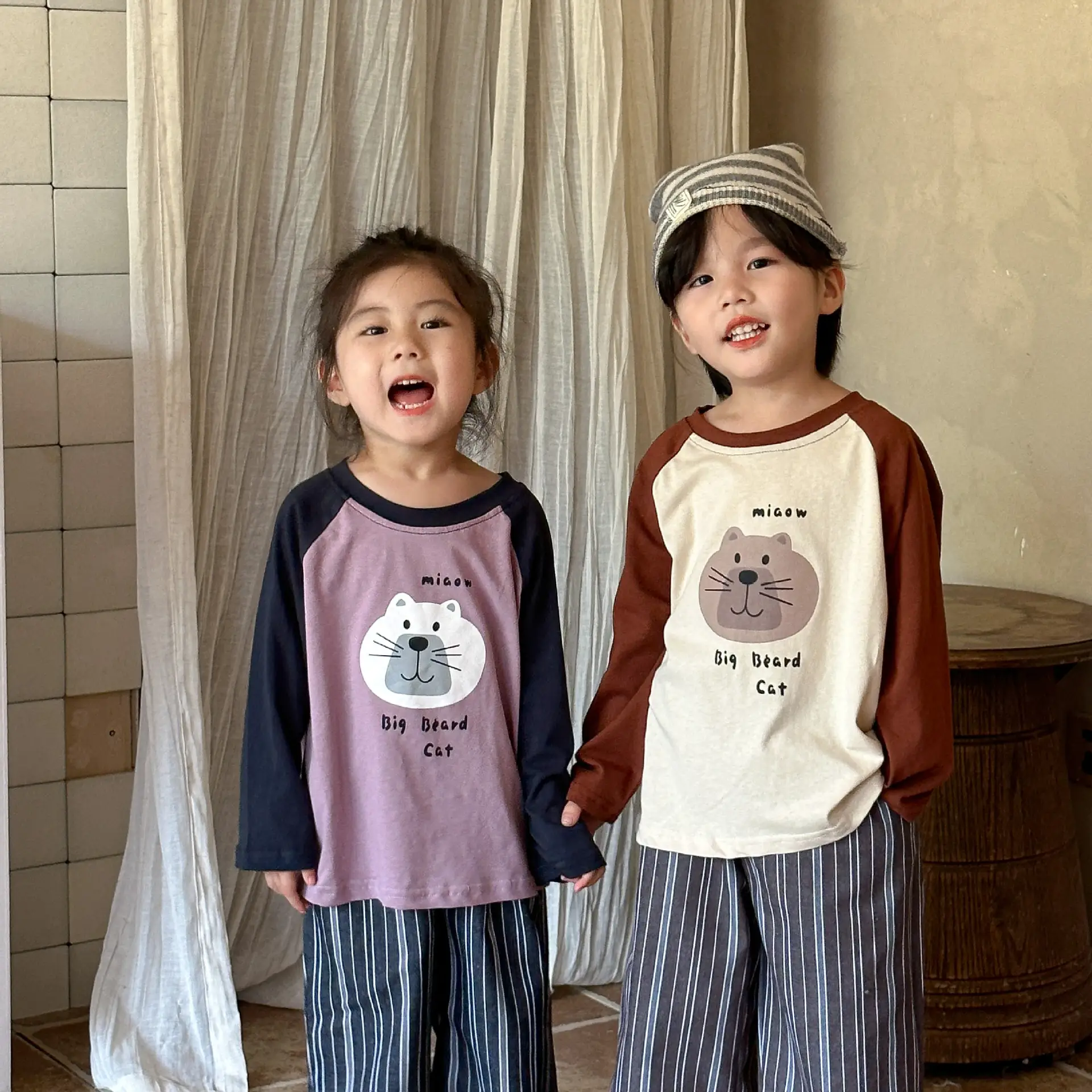 Children Long Sleeve T-Shirt Cartoon Mouse Brown Cream - Image 5