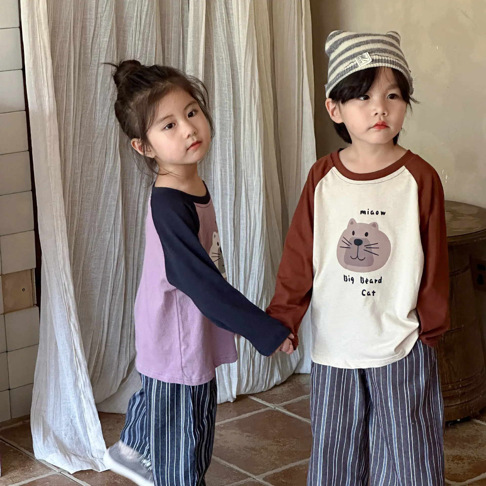 Children Long Sleeve T-Shirt Cartoon Mouse Brown Cream - Image 6