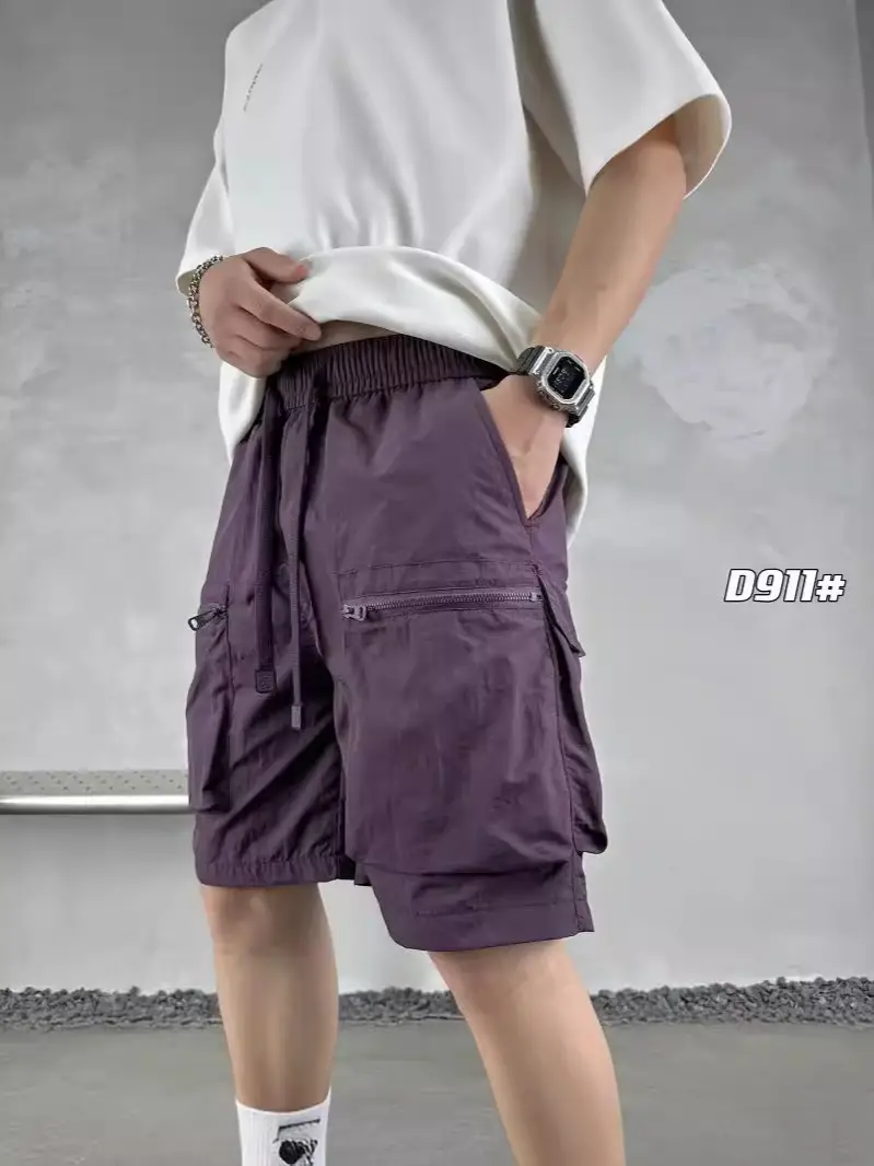 Men Purple Multi-Pocket Casual Shorts D911 - Image 8