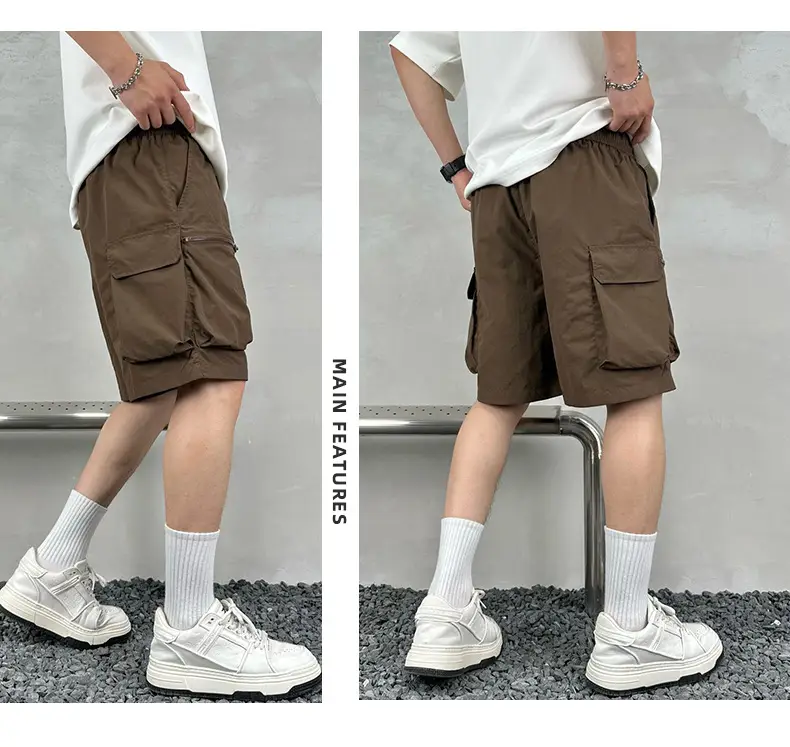 Men Purple Multi-Pocket Casual Shorts D911 — feature 15