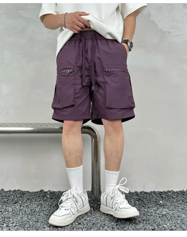 Men Purple Multi-Pocket Casual Shorts D911 — feature 17