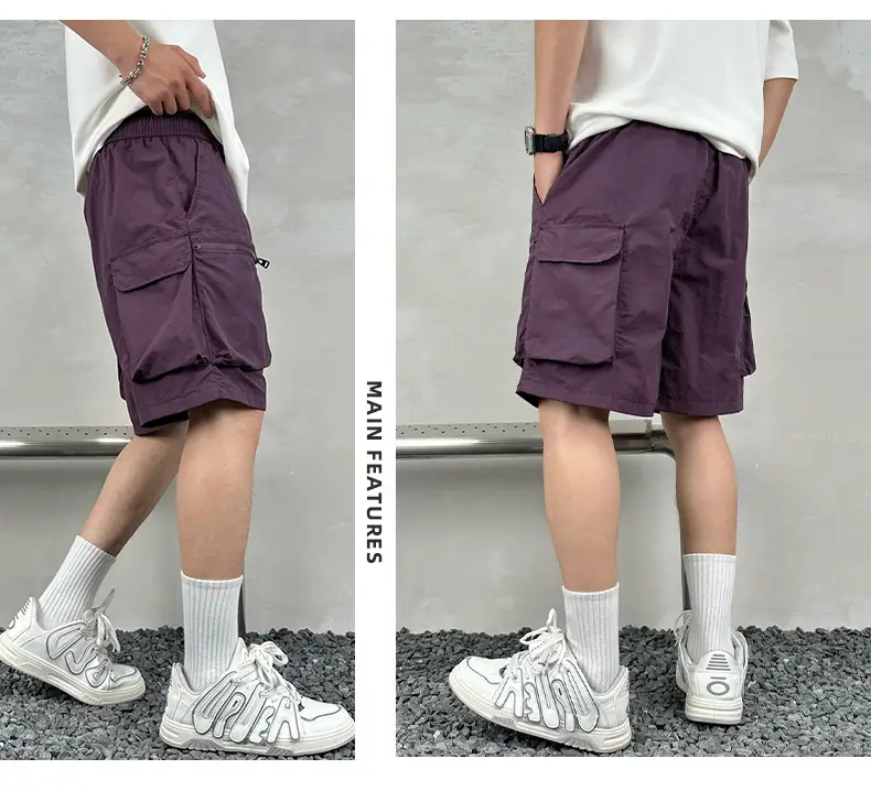 Men Purple Multi-Pocket Casual Shorts D911 — feature 18