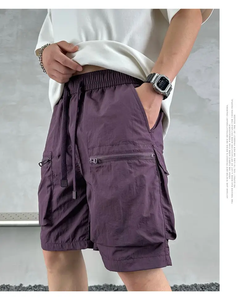 Men Purple Multi-Pocket Casual Shorts D911 — feature 19