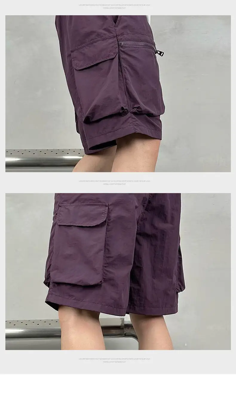 Men Purple Multi-Pocket Casual Shorts D911 — feature 27