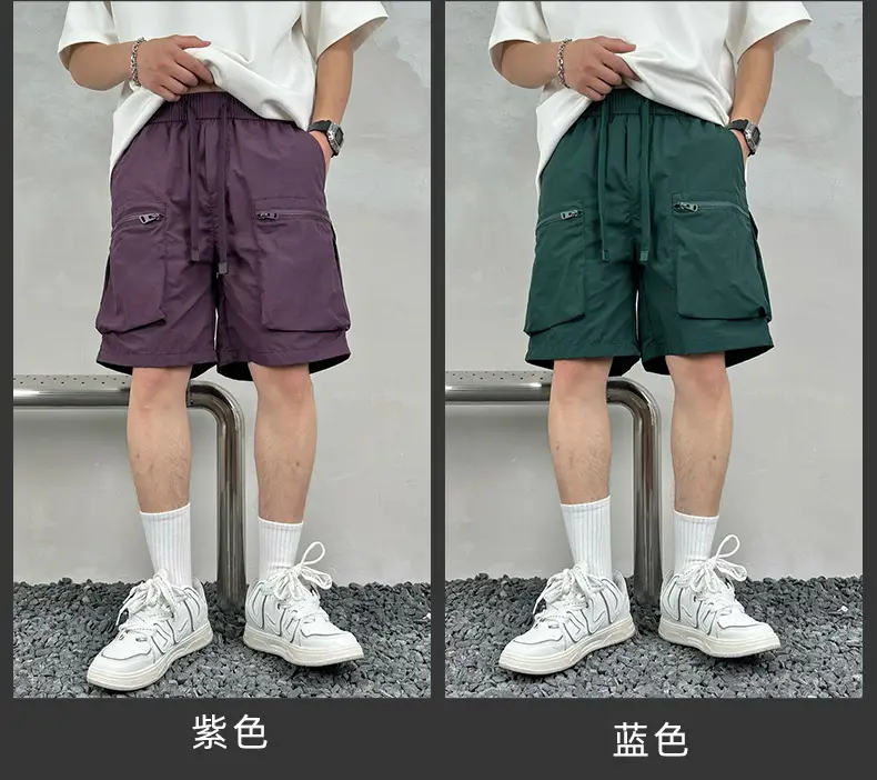 Men Purple Multi-Pocket Casual Shorts D911 — feature 7