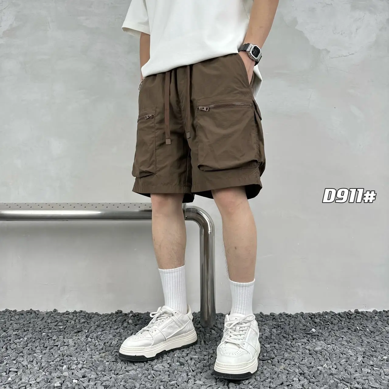 Men Purple Multi-Pocket Casual Shorts D911 - Image 4