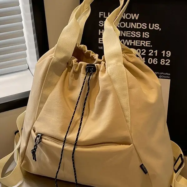 Women's Lightweight Korean Style Shoulder Bag Cream - Image 7