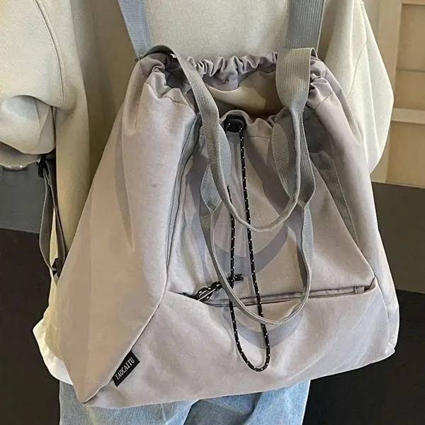 Women's Lightweight Korean Style Shoulder Bag Cream - Image 8
