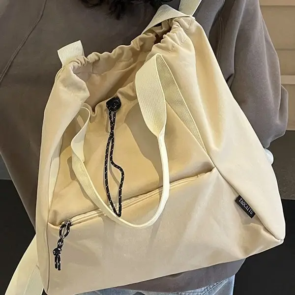Women's Lightweight Korean Style Shoulder Bag Cream - Image 9