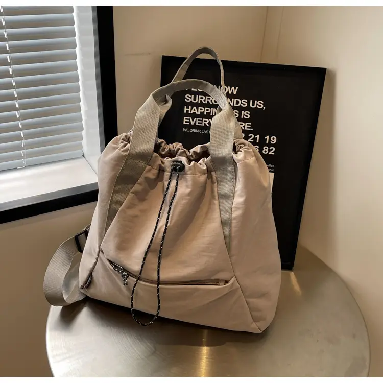 Women's Lightweight Korean Style Shoulder Bag Cream — feature 14