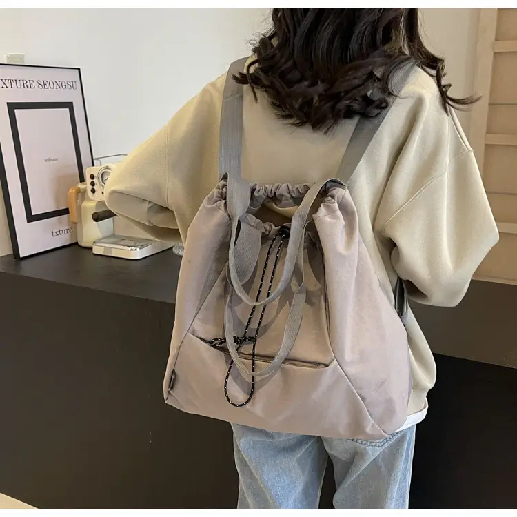 Women's Lightweight Korean Style Shoulder Bag Cream — feature 20