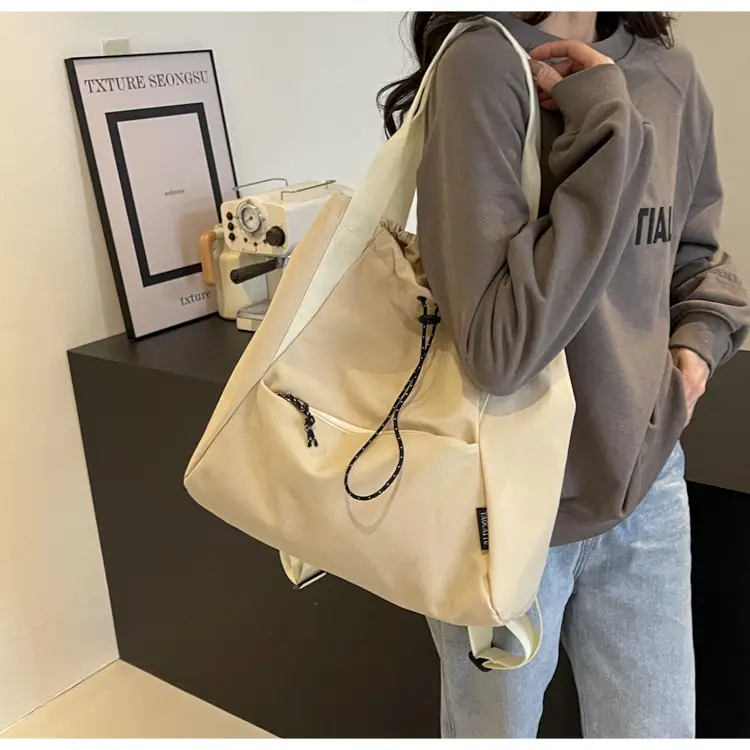 Women's Lightweight Korean Style Shoulder Bag Cream — feature 22