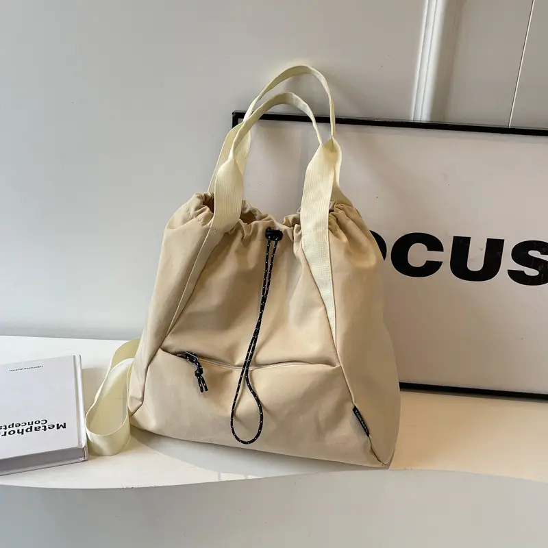 Women's Lightweight Korean Style Shoulder Bag Cream - Image 2