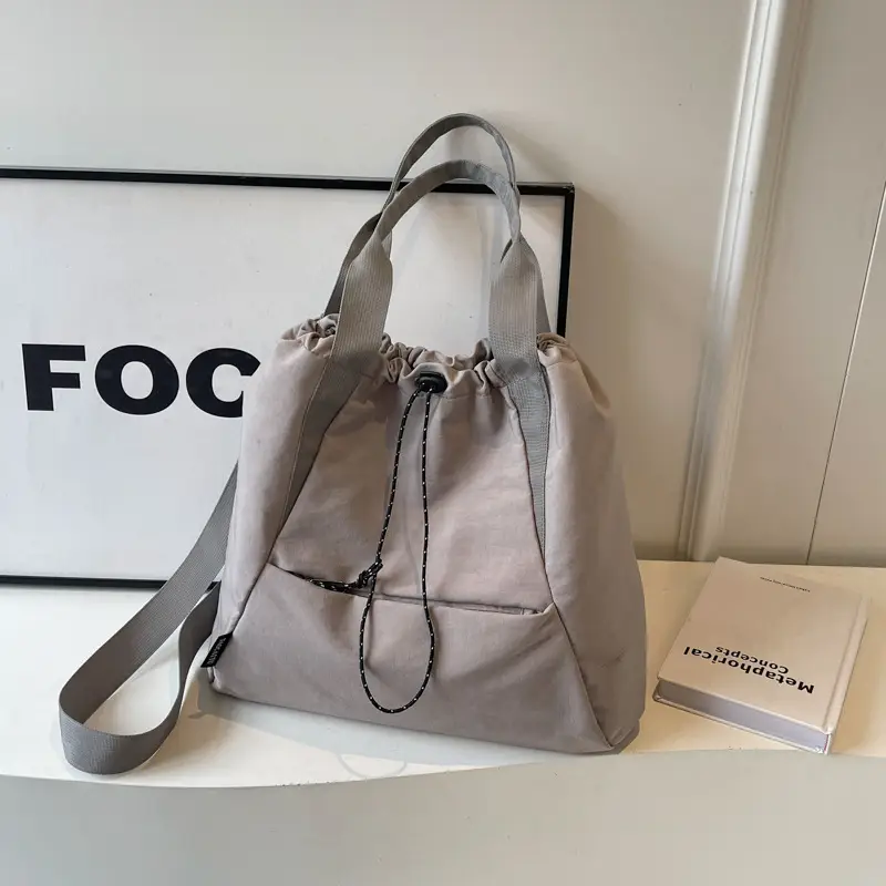 Women's Lightweight Korean Style Shoulder Bag Cream - Image 4