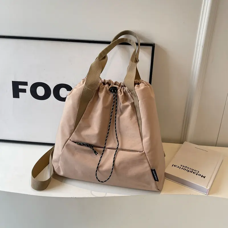 Women's Lightweight Korean Style Shoulder Bag Cream - Image 5