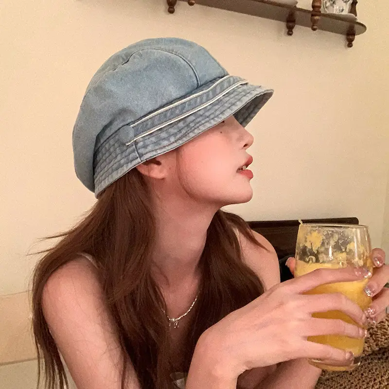 Retro Denim Duck Tongue Beret Women Show Face Small Heap - Image 7