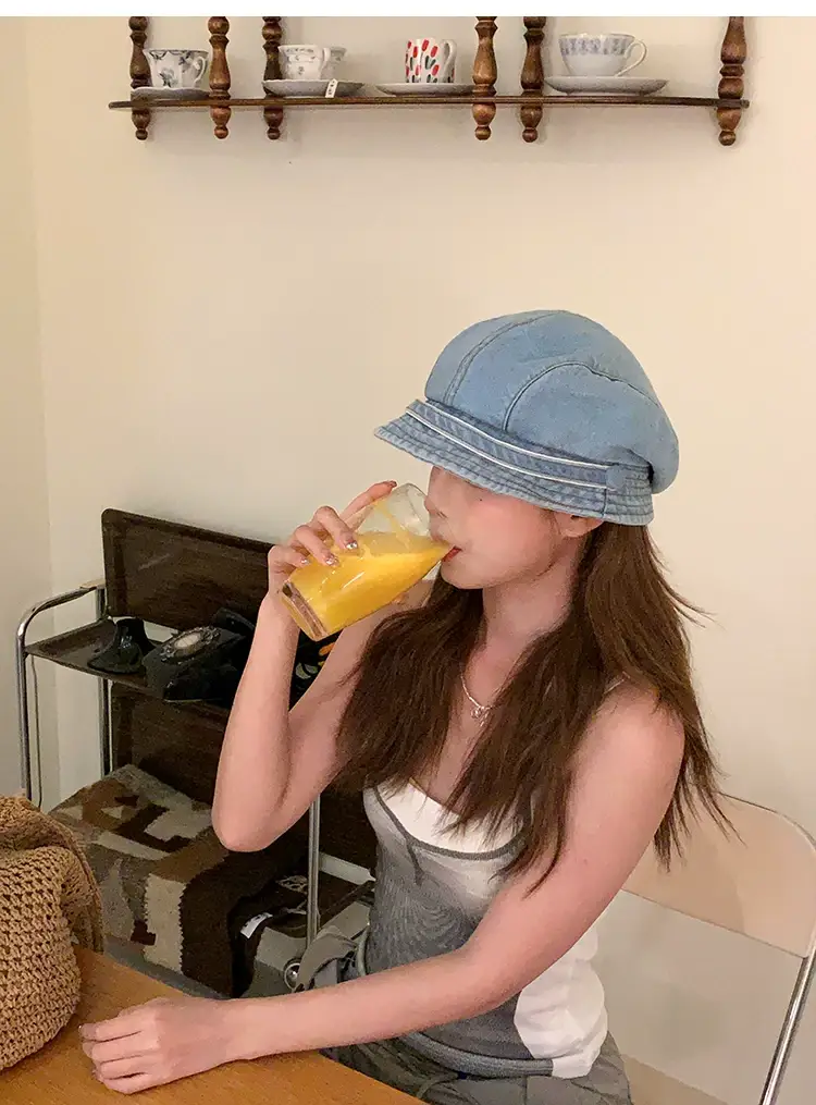 Retro Denim Duck Tongue Beret Women Show Face Small Heap — feature 3