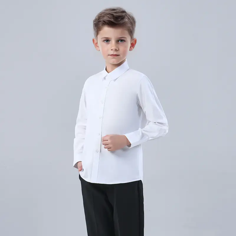 Boys White Cotton Long Sleeve Shirt Primary School - Image 5