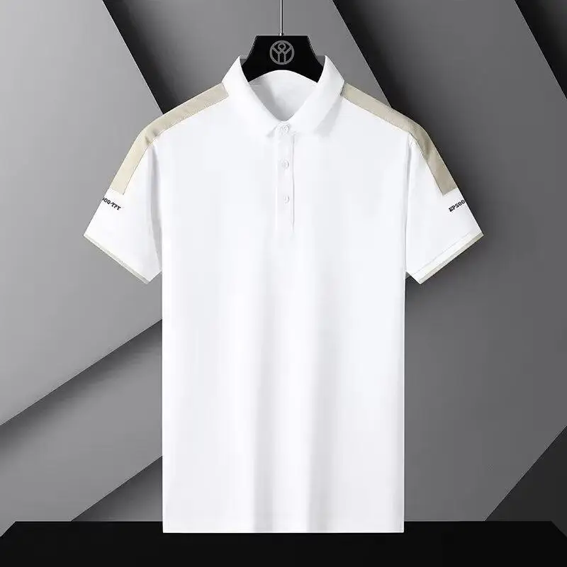 Men's Black Polo Shirt with Beige Sleeves - Image 31
