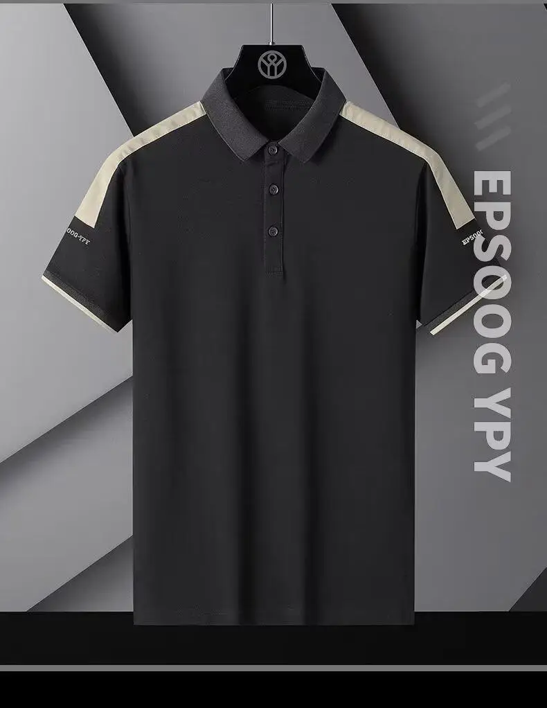 Men's Black Polo Shirt with Beige Sleeves — feature 11