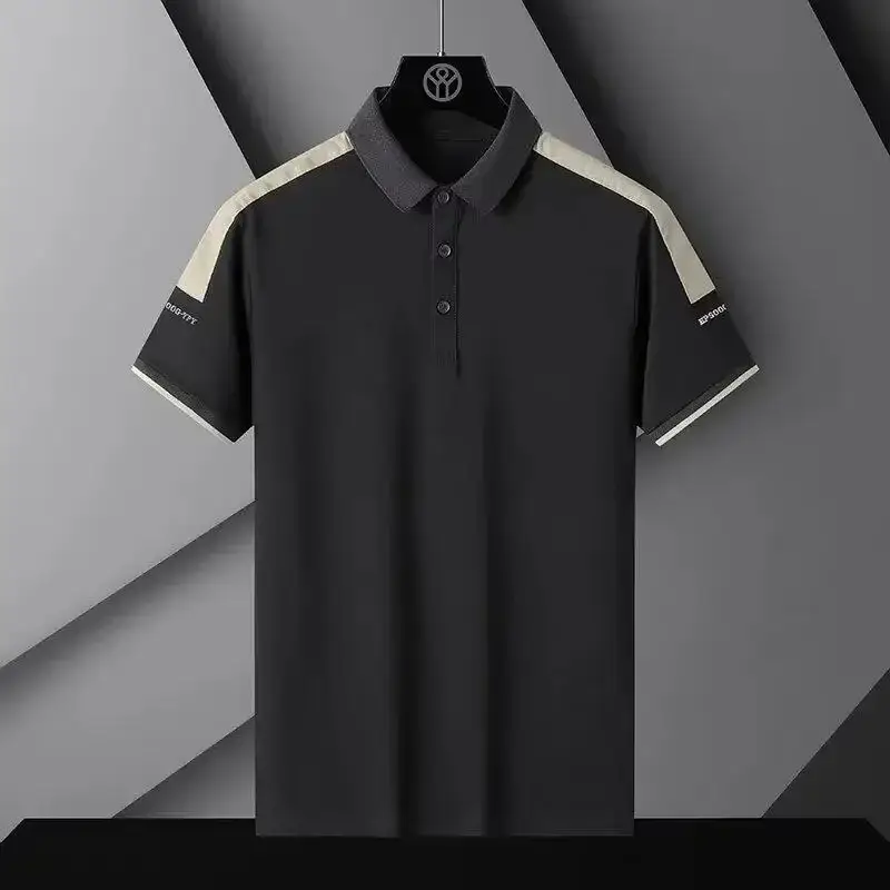 Men's Black Polo Shirt with Beige Sleeves - Image 12