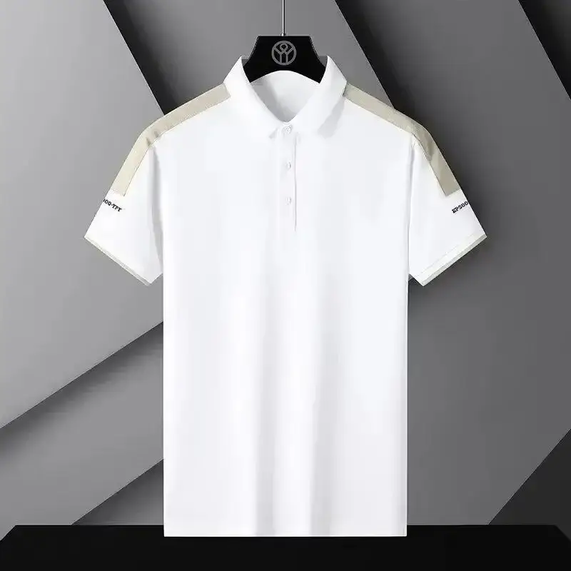 Men's Black Polo Shirt with Beige Sleeves - Image 20