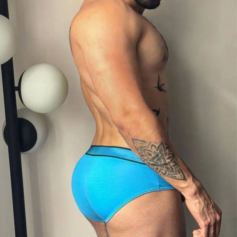 Men Blue V-Belt Low Waist Convex Modal Shorts - Image 5