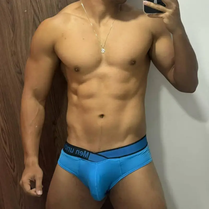 Men Blue V-Belt Low Waist Convex Modal Shorts - Image 6