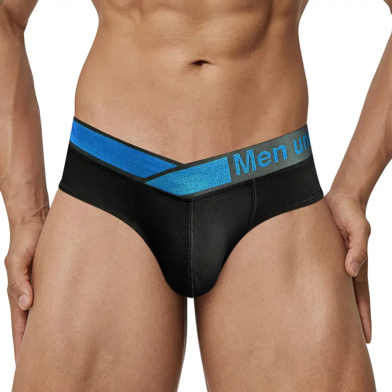 Men Blue V-Belt Low Waist Convex Modal Shorts - Image 7