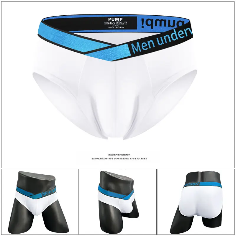 Men Blue V-Belt Low Waist Convex Modal Shorts - Image 2