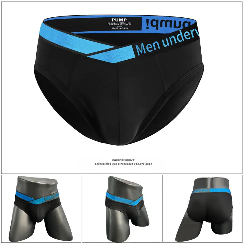 Men Blue V-Belt Low Waist Convex Modal Shorts - Image 3