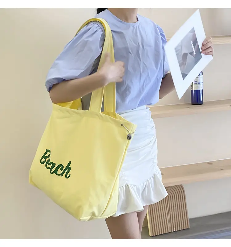 Women's Canvas Shoulder Bag with "Beach" Print — feature 10