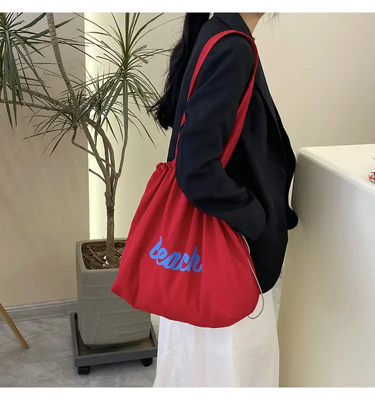 Women's Canvas Shoulder Bag with "Beach" Print — feature 14