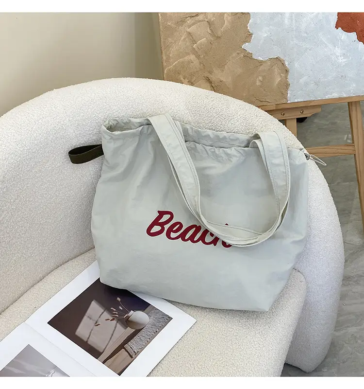 Women's Canvas Shoulder Bag with "Beach" Print — feature 18