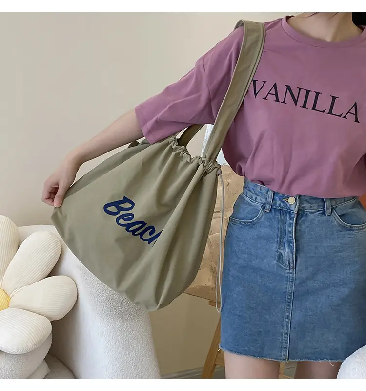 Women's Canvas Shoulder Bag with "Beach" Print — feature 34