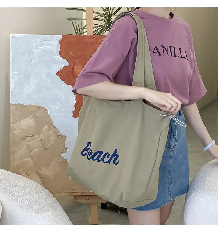 Women's Canvas Shoulder Bag with "Beach" Print — feature 37