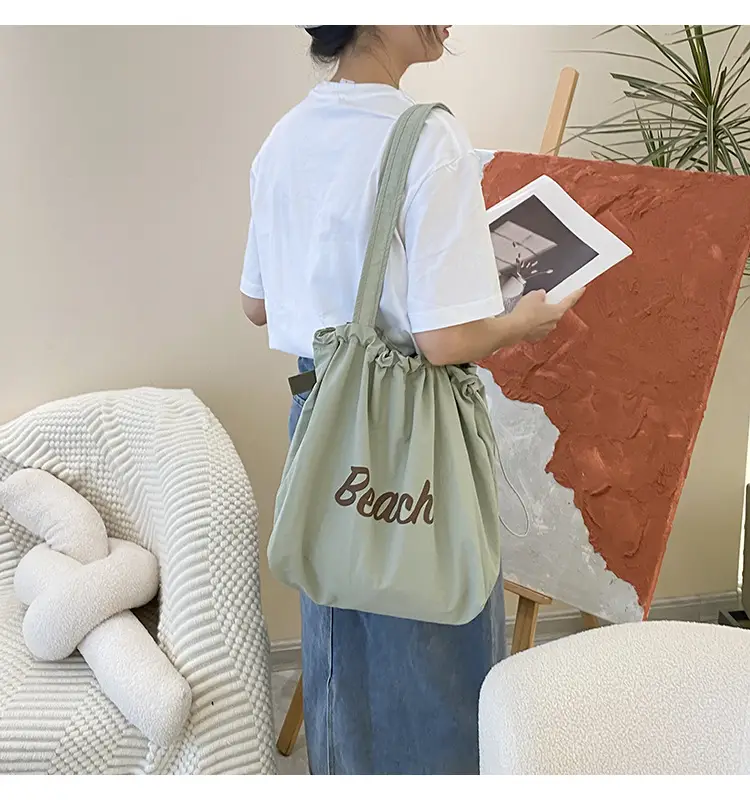 Women's Canvas Shoulder Bag with "Beach" Print — feature 40