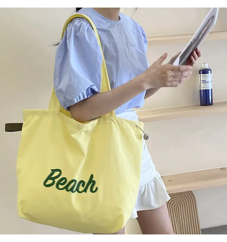 Women's Canvas Shoulder Bag with "Beach" Print — feature 8