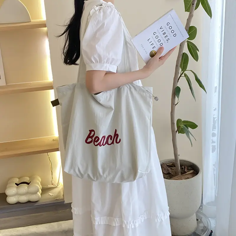 Women's Canvas Shoulder Bag with "Beach" Print - Image 3