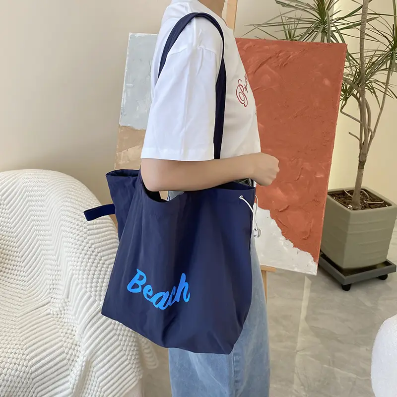 Women's Canvas Shoulder Bag with "Beach" Print - Image 4